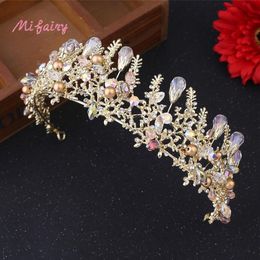 Gold Princess Headwear Chic Bridal Tiaras Accessories Stunning Crystals Pearls Wedding Tiaras And Crowns 15 5 5cm H88271m