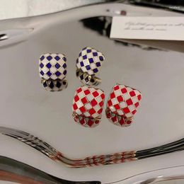 Stud Earrings Chess Enamel Square Heart For Women Trendy Korean Simple Cute Romantic Black Blue Earring Jewelry Accessories Ear