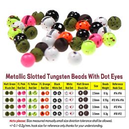 WIFREO 20pcs Metallic Slotted Tungsten Beads With Dot Eyes for Fly Fishing Tungsten Ice Jig Bead Head Fly Tying Material FishingFishing Lures