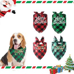 Plaid tassel triangle scarf Dog scarf Christmas triangle pet drool towel