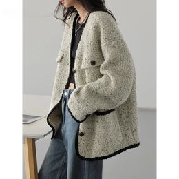 Women's Wool Blends Women's Woolen Coat Heavy Industry Down Jacket Vintage V-Neck Woman Down Coat Female Tops Autumn Winter 231030