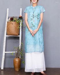 Ethnic Clothing 2023 Vietnam Aodai Dress For Women Traditional Casual Set Long Flower Printing Robe And Pants Suit Female Chinese Style Sets