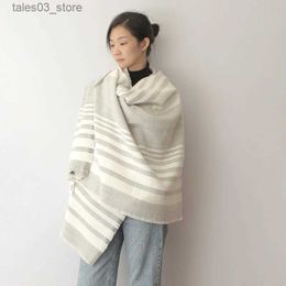 Scarves Winter Soft Cashmere Scarf Women White Grey Stripe Scarves Shawl Wraps Lady Thicken Warm Unisex Basic Blanket Pashmina Stoles Q231031