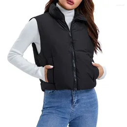 Women's Vests Warm Winter Women Puffer Vest Zipper Stand Collar Sleeveless Jackets Female Solid Padded Quilted Tops Outwear Fashion