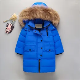 Down Coat -35 Degree Winter Boys Girls Coats For 3-16year Fashion Kids Fur Collar Long Jackets Children's Solid Colour