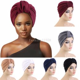 Women Pleated Loop Turban Muslim Hijab African Headties Bonnet Chemo Cap Hair Loss Headscarf Bonnet Hat Nigeria Turbante Mujer