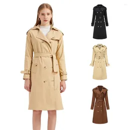 Women's Trench Coats Tops Black Women Jackets Autumn Midi Length Coat Korean Fashion Winter Clothes Belt Windbreaker