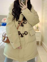 Women's Trench Coats Winter Casual Cotton Parkas Fur Hooded Pocket Down Jacket Loose Warm Bread Padded Jackets 2023 Year