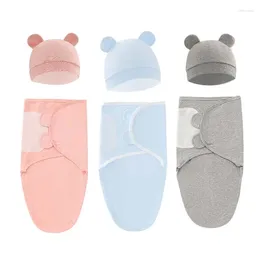 Blankets 1/2PCS Cotton Born Sleepsack Baby Swaddle Blanket Wrap Hat Set Infant Adjustable Sleeping Bag Muslin 0-6M