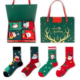 A gift box with 4 pairs of Christmas socks set, cross-border Christmas snowman cartoon cotton socks in Europe and America, Christmas socks