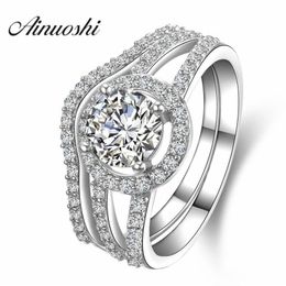 AINUOSHI Luxury 1 Carat Women Engagement Rings Set 925 Solid Sterling Silver Halo Bague High Quality Bridal Ring Set for Party Y20224v