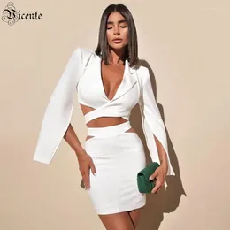 Work Dresses VC Short Skirt Two-piece Suit Cut Out At The Waist Design Long Sleeves Lapel White Top