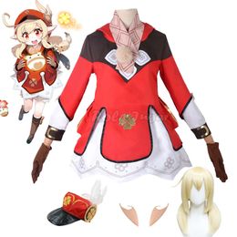 Cosplay Costume Game Genshin Impact Klee Woman Halloween Carnival Red Dress Loli Cute Outfit Hat Ears Wig Full Set Cothes