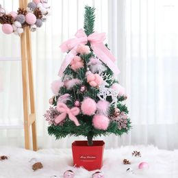 Christmas Decorations Mini Trees Artificial Tabletop Tree With Bowknot Hair Ball Feather Bell Snowflake Ornaments Home Decor