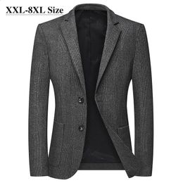 Men's Suits Blazers Plus Size 6XL 7XL 8XL Men's Casual Striped Suit High Quality Business Dress Jacket Spring Autumn Outerwear Male Brand Khaki Gray 231030