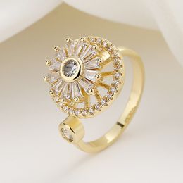 Fashion Ring Rotation Clover Ins Student Niche Micro-Inlaid Opening Adjustable Index Finger Rings