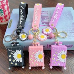 Keychains 2023 Small Daisy Suitcase Keychain Romantic Summer Travel Keyring Bag Car Resin Pendant Key Chains