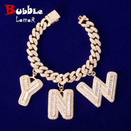 Custom Name Baguette Letters With 10MM Cuban Chain Bracelet Men's Zircon Hip Hop Rock Jewellery Letter Replaceable 2009283001