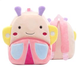 Handbags Girls School Backpack Cute Pink Butterfly Kids Plush Kindergarten Bag 231030