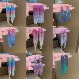 Dangle Chandelier Sparkling long tassel rhinestone pendant earrings rainbow crystal earrings suitable for ladies brides and wedding jewelry 231031