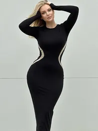 Casual Dresses Mozision Black Long Sleeve Bodycon Maxi Dress For Women 2023 Autumn O Neck Ladies Fashion Elegant Vestidos