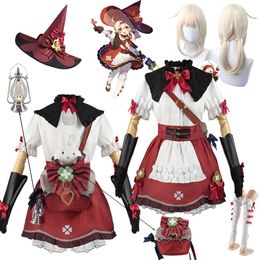 Blossoming Starlight New Skin Game Genshin Impact Cosplay Women Red Dress Bag Klee Little Witch Costume Plus Size