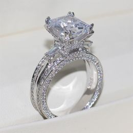 Vecalon Women Big Jewelry ring Princess Cut 10ct Diamond stone 300pcs Cz 925 Sterling Silver Engagement Wedding Ring Gift283f