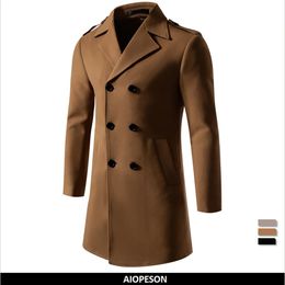 Men's Wool Blends AIOPESON Brand Quality Double Breasted for Men Fashion Thicken Great Touch Feel Mens Jacket Trench Coat 231030