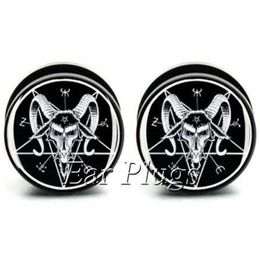 1 pair Baphomet ear plug gauges black acrylic screw fit ear plug flesh tunnel body piercing Jewellery PSP0545281t