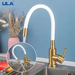 Kitchen Faucets ULA Flexible Spout Faucet Stainless Steel Sink Cold Water Mixer Tap 360 Degree Rotate Gold Crane 231030