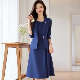 Work Dresses Women Elegant Prom Suit Jacke Coat Top And Dress Two Piece Set Matching Outfit 2023 Summer Formal Occasion Party Clothing