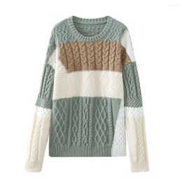 Women's Sweaters Women Fashion Colorblock Knitted Sweater Vintage O Neck Long-sleeved Loose All-match Casual Female Pullovers Chic Tops