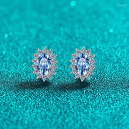 Stud Earrings 1ct Oval Sapphire Moissanite For Women Silver 925 Jewellery Diamond Gemstone Ear Studs Platinum Plated