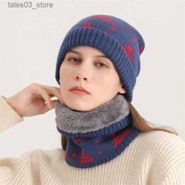 Scarves 2023 Fashion Winter Keep Warm Knit Set Cap Scarf Women and Men Hairball Hats Print Ring Neck Scarves Unisex Collar Scarfs Q231031