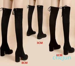 Faux Suede Female Heels Autumn Zipper Elastic Knee-high For Women Tube Lace-up Thigh