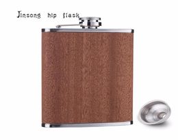 Natural True Wooden Wrapped 8oz 188 Stainless Steel Hip Flask with funnel3172806