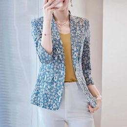 Women's Suits Summer Women Blazer Formal Print Blazers Lady Office Work Suit Pockets Jackets Coat Slim Femme S-4XL