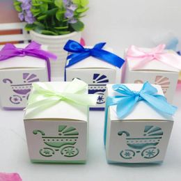 Gift Wrap Laser Cut Baby Car Shower Candy Favour Box Girl Birthday Party With Ribbon Sweet Wedding Decoration 50pcs