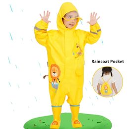 Rain Gear 110 Years Old Children Raincoat Kids Boys Girls Waterproof Jumpsuit Hooded OnePiece Cartoon Dinosaur Baby Rainwear And Pants 231114