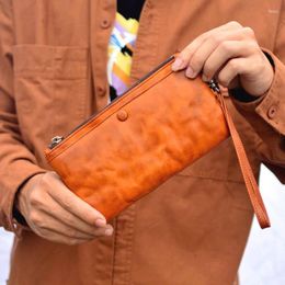 Wallets AETOO Handbag Men's Leather Zipper Long Wallet Large Capacity Casual First Layer Cowhide Hand Bag Tide