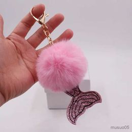 Mobile Phone Chain Cute Fish Tail Fur Ball Bag Key Chain Student Schoolbag Key Chain Ring Hanging Clothing Pen Pendant Accessories R231031