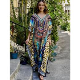 Casual Dresses 2021 Bohemian Printed V-neck Batwing Sleeve Side Split Loose Summer Dress Long Tunic Women Plus Size Beach Wear Max181q