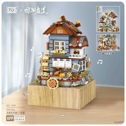 Blocks Windmill music box mini Blocks Kids Building Toys DIY Bricks Girls Gift Music Box Windmill House R231031