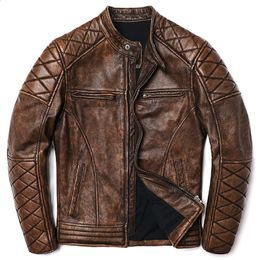 Men's Leather Faux Leather Camel Vintage Biker Leather Jacket Men's 100% Natural Genuine Cowhide Slim Fit Motorcycle Jackets Coat Size S-5XL 231030