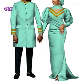 Ethnic Clothing 2 Pieces Set Couple Traditional African Long Men Shirt Women Maxi Dress For Party Clothes WYQ713
