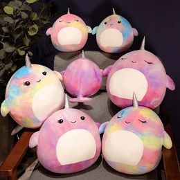 25/40CM Stuffed Animals Cartoon Whale Plush Toys Kawaii Round Shape Unicorn Style Throw Pillow Fat Body Whale Pillows Smile Eyes Children Kids Plushy Gift Home Decor