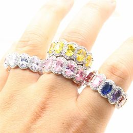 2019 New Arrival Sparkling Luxury Jewelry 925 Sterling Silver Oval Cut Topa CZ Diamond Gemstones Party Women Wedding Band Ring for286J