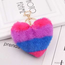 Mobile Phone Chain Colour Stripe Imitation Rabbit Hair Love Keychain Fashion Heart-shaped Plush Bag Pendant Creative Car Key Chain R231031