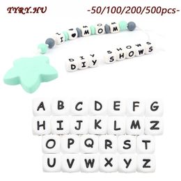 Pacifier Holders Clips# TYRYHU 50100500pcs Silicone Letter Beads Colourful English Alphabet Chewing DIY Baby Teething Toys Pendant 12MM 231031