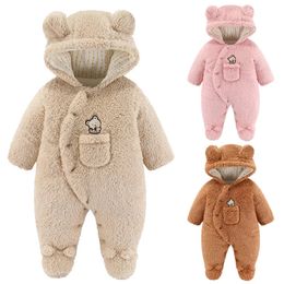 Rompers Cute Plush Bear Baby Boy Romper Infant Girl Overall Jumpsuit Spring Autumn Hooded 0 3 6 9 12 Months born Clothes 231031